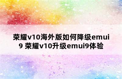 荣耀v10海外版如何降级emui9 荣耀v10升级emui9体验